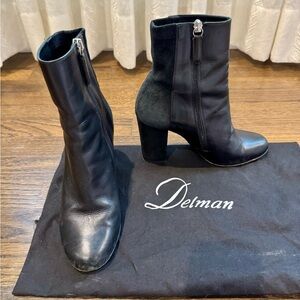 Delman suede heel ankle boots